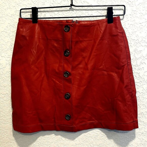 Forever 21 Burnt Orange Button Front Faux Leather Mini Skirt Medium - Picture 1 of 3